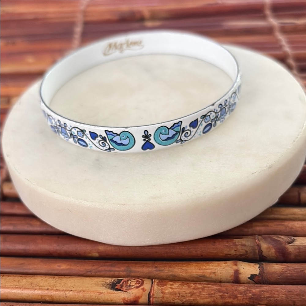 Marlene Blue and White Floral Pattern Banglr Bracelet